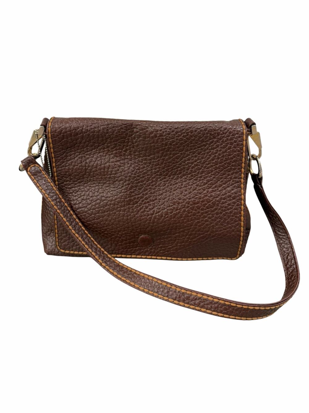 VTG Plinio Visona Italy Brown Genuine Pebbled Leather Shoulder Bag Flap Closure